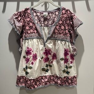 Maeve Pink Ruffled Cap Sleeve Blouse